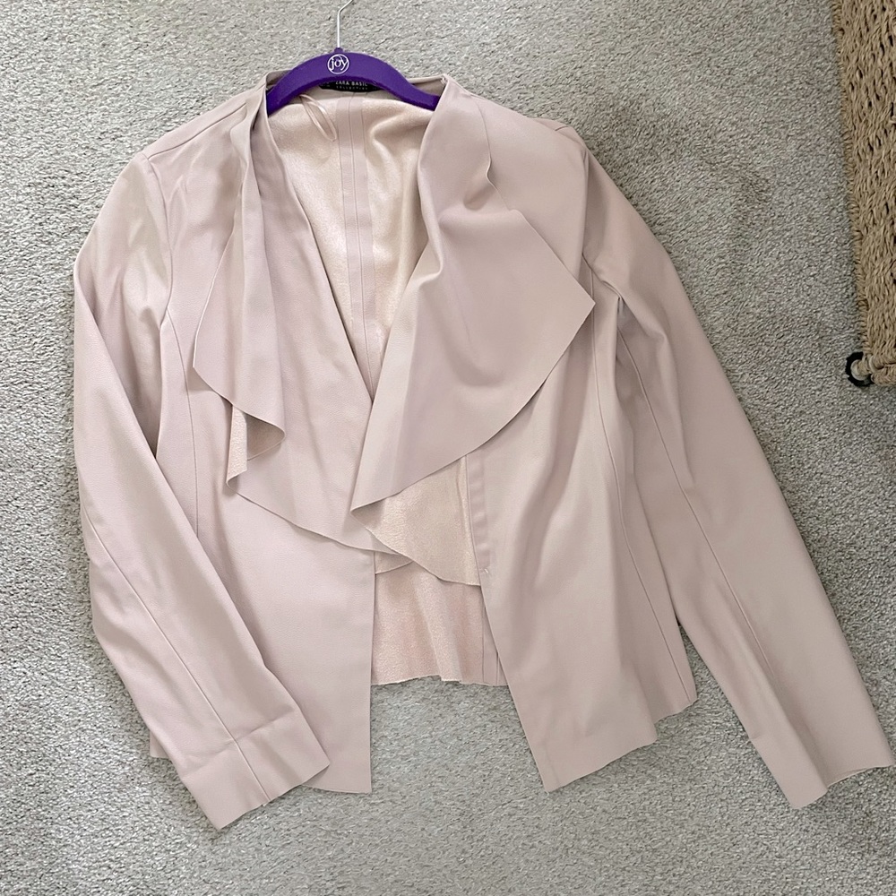 NWOT Zara pale pink faux leather shawl collar jacket, Medium